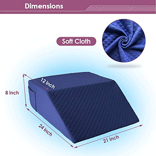 Wedge Pillow Cover Case Leg Elevation Pillowcase Knee Post-Surgery Bed Wedge Replacement Case With Pocket (Cover Only) - 24X21X8 Pillow Protector #TOP1