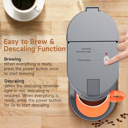 Image of Small Single Serve Coffee Maker, One Cup Coffee Machine for K-Cup & Grounds | Portable Pod Coffee Maker, Fast Brew, 6 to 12 oz. Brew Sizes, One Button Design, Easy for Elder to Use, Space Saving, Grey