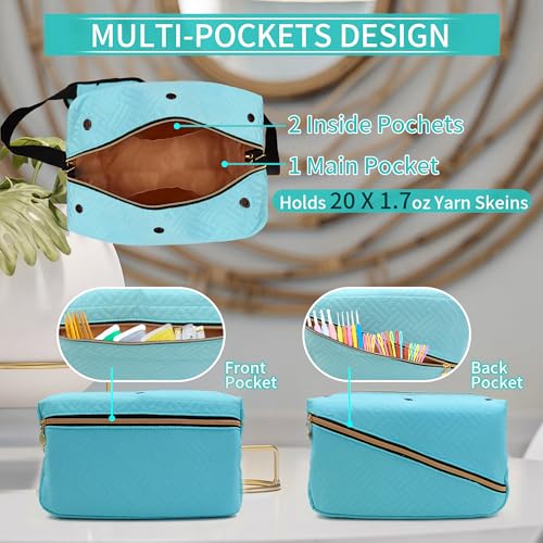 Image of Crochet Bag Organizer, Yarn Bag for Crocheting, Knitting Bag and Totes with Removable Shoulder Strap, Yarn Organizer Holder for Crochet Accessories, Knitting Needles (Blue)