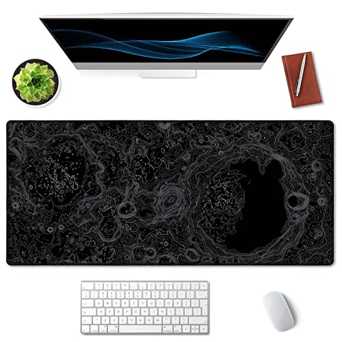 Image of SSOIU Moon Topographic Map Extended Mouse Pad, XXL Gaming Mouse Pads, Large Big Mousepad Laptop Computer Keyboard Mat Desk Pad with Non-Slip Base Stitched Edge for Gaming Office, 35.5 x 15.7 inch