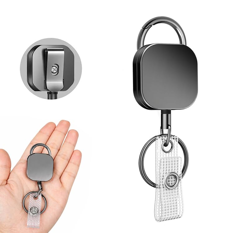 Image of AccuPrints Pack of 1 Heavy Duty Retractable Badge Reel with ID Holder Strap & Keychain Strong Sidekick Carabiner Belt Loop Clip, Retracting Lanyard with Cord for Keys & I'd Access Cards
