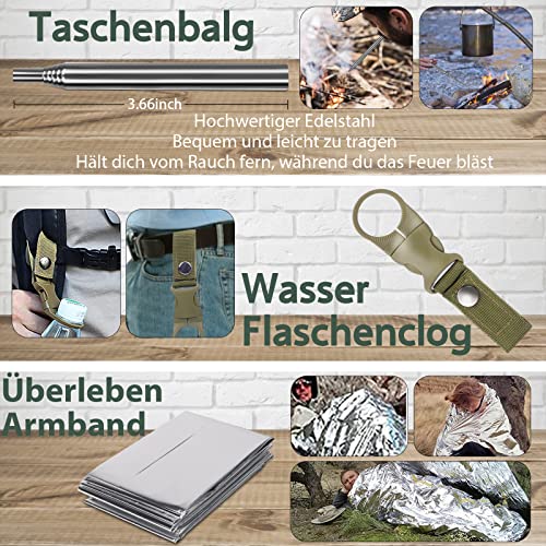 Survival Kit , Outdoor Survival Kit, Militär Notfall Ausrüstung und Überlebensausrüstung, Survival Ausrüstung für Outdoor Camping Bushcraft Wandern Jagd,Geschenke für Männer