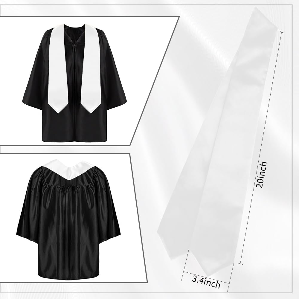 rugwioyu Kids Graduation Stole, 40 Inch White, Classic Solid Kindergarten Preschool Primary School Graduation Stole Sash for 5-12 Years Old Boys & Girls, Novelty Scarf