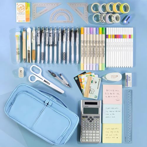 Image of Pencil Case Large Capacity Pencil Pouch Pen Bag with Handle, Portable Pencil Case Pencil Bags with Zipper Student Stationery Bag for Girls and Boys Teen Adults Men Women (Light Blue)
