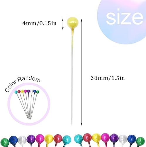 Miniatura 2 de 800 alfileres de costura multicolor de 1.496 in1.5 pulgadas, alfileres rectos con cabeza de bola perlada, alfiler para acolchar de tela y