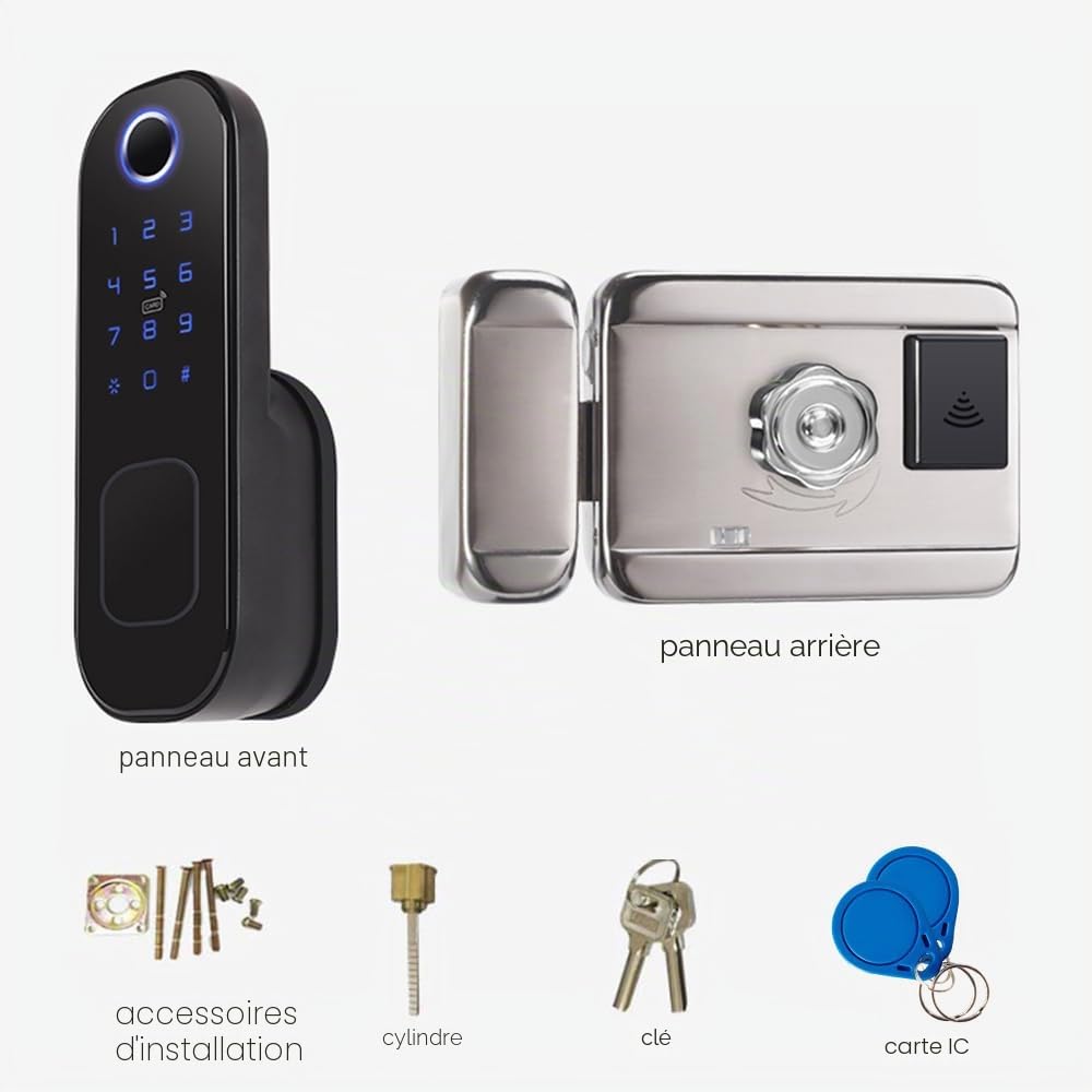 Serrure de porte Wifi Smart Home anti-vol, serrure intelligente à empreintes digitales, serrure de sécurité Bt, télécommande par application, convient pour une épaisseur de porte de 38 à 70
