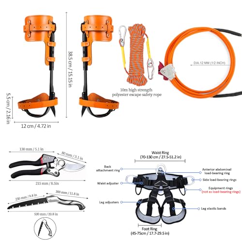 Image of Tree Climbing Gear, Tree Climbing Spikes, Tree Climbing Gear with Adjustable Climbing Straps and Steel Core Flip Line, Rock Climbing Kit with Triple Lock Lanyard Adjuster