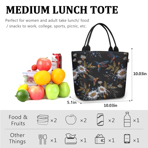Image of Gloppie Lunch Bag for Women 9L Insulated Lunch Tote Leakproof Cooler Bag | Easy to Wipe Clean, Thermal Bags for Work, Office, Picnic, Keeps Meals Cool Fresh In Summer,Fits 10 Cans, Hummingbird Daisy