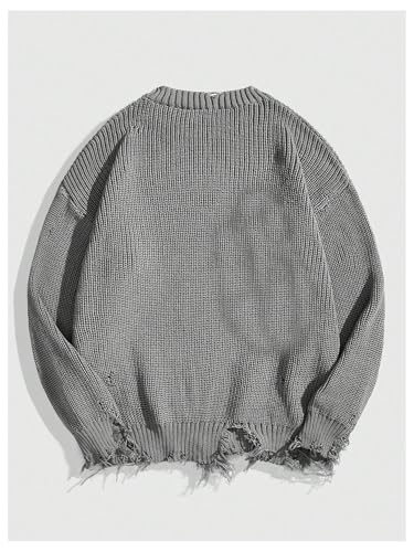 Men's Ripped Goth Sweaters Long Sleeve Frayed Knitted Grunge Punk Pullover Tops2
