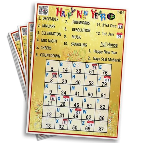 Image of New Year Tambola Tickets 2026 - New Year Tambola 2026 Alphabets Theme (English) for Festive & Themed Events | Bingo Housie Game for Kitty Party & Family Gatherings (Set of 15 Tickets)