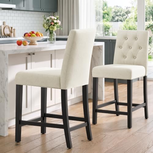 Image of MALOL Bar Stools Set of 2, Fabric Counter Height Bar Stools,Beige