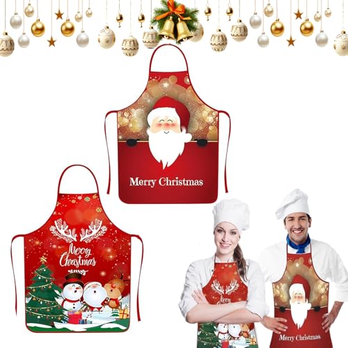 PTBWS Weihnachtsküchen Schürze 2 Stück, Weihnachtsschürzen, Frohe Weihnachten Schürze, Lustig Weihnachtsschürze, Verstellbare Weihnachtsschürzen, für Küche Backen Weihnachtensparty