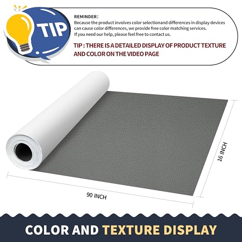 Image of ONine Leather Repair Patch，Leather Repair Tape, 16 x 90 inches Leather Repair Patch for Furniture,Vinyl Repair Kit，Leather Couch Patch，for Sofas, Furniture, Car Seats（Grey-Litchi Grain