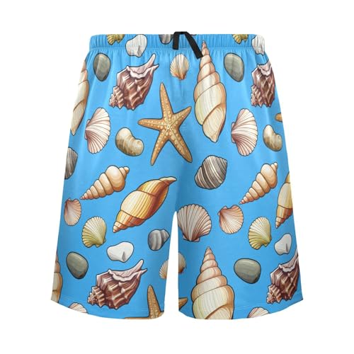 Men's Pajama Shorts Ocean Conch Shell Blue Pajama Bottoms Casual Athletic Sleep Shorts with Pockets 2303012