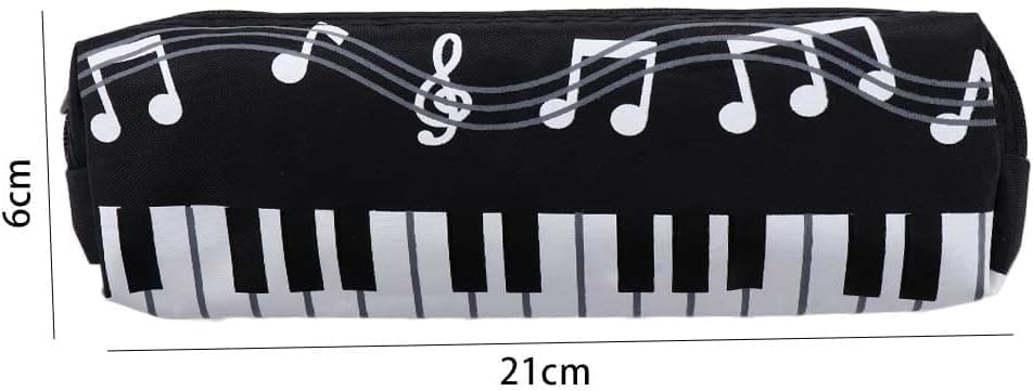 Image of 1pc Black Creative Single Layer Music Notes Piano Keyboard Oxford Cloth Pencil Case,Large Capacity Pencil Holders and Pen Holders Stationery Office Supplies Organization and Storage,Marker Cases