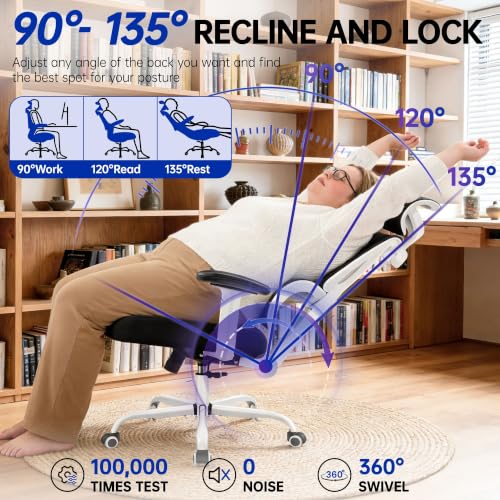 Image of Ergonomic Office Chair, High Back Mesh Computer Chair with Comfortable Adaptive Lumbar Support, Built-in Coat Hanger, SGS Class 4 Gas Lift, Heavy Duty 300lbs for Long Hours Home Office