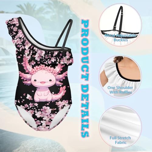 Image of Girls One Piece Swimsuit Ruffled Halter Bathing Suit with Adjustable Strap Beach Sport Swimwear for 3-14 Years
