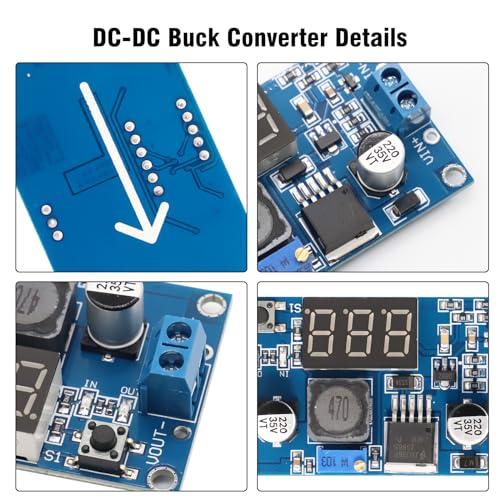 LM2596 DC-DC Buck Power Converter Module, 5 PCS Adjustable 4-40V to 1.5-35V Premium Solid Capacitor Converter with LED Voltmeter Display2