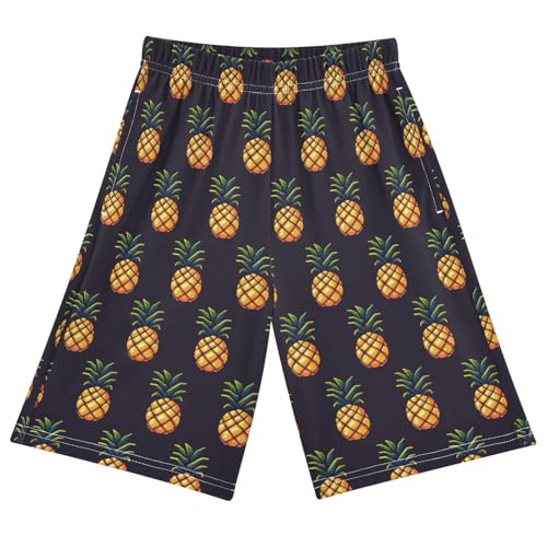 ALAZA Vintage Pineapple Fruit Black Pajama Shorts Elastic Waist Casual Sleep Shorts with Pockets Size 6-14