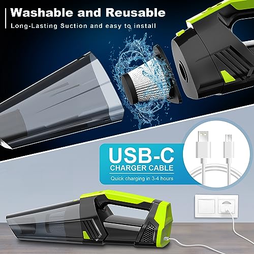 Image of Blestan Cordless Car Vacuum Lightweight High Power Handheld Vacuum Cleaner with LED Light, Hand Vacuum for Car Home Office and Pet Hair, Blackgreen