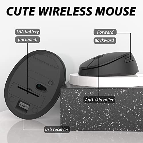 Wireless Keyboard and Mouse Combo, Cute Full Size 104-Key Typewriter Retro Round Keycaps Keyboard for PC Laptop,Windows,Desktop,Perfer for Home and Office Keyboards (Black) - Thumbnail 5