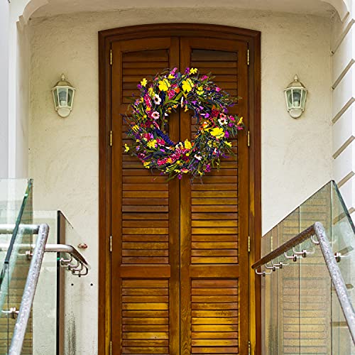 Sggvecsy Daisy And Lavender Wreath 22’’ Wildflower Wreath Spring And Summer Wreath Artificial Spring Wreath Silk Summer Wreath For Front Door Home Wall Wedding Festival Farmhouse Holiday Decor #TOP1
