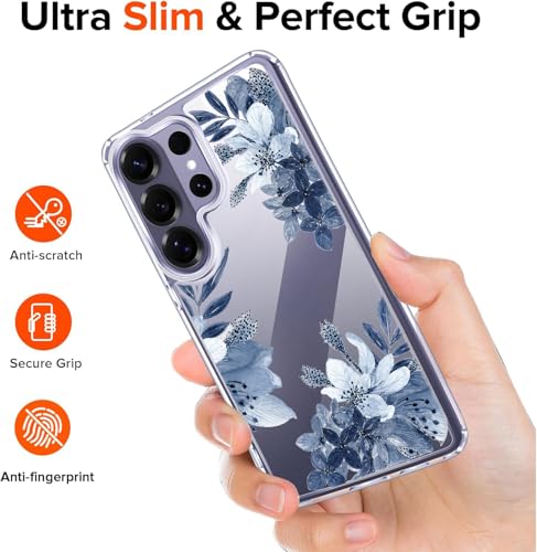 Image of Elzzi Compatible with Samsung Galaxy S26 Ultra Case Clear, Lavender Flower Phone Cover Women Girls, Cute Aesthetic Purple Botanical Transparent Shockproof Protective Slim TPU Bumper, Lavender Grey