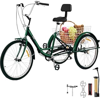 Bkisy Tricycle Adult 24 7-Speed 3 Wheel Bikes for Adults Three Wheel Bike for Adults Adult Trike Adult Folding Tricycle Foldable Adult Tricycle 3 Wheel Bike Trike for Adults (Green)