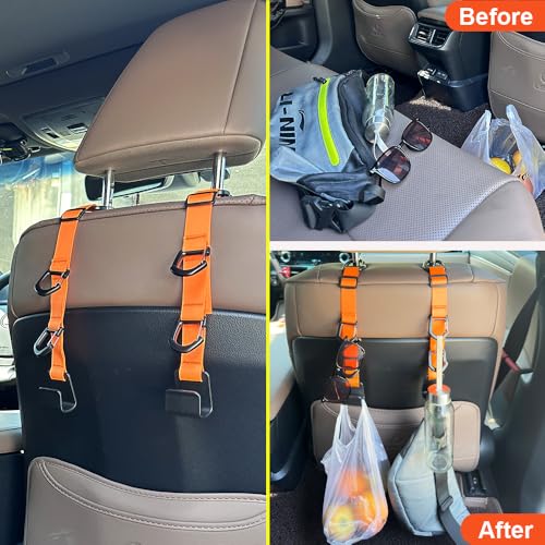 Image of Car Headrest Hooks, Backseat Storage Organizer Hangers, Universal Vehicle Seat Back Hooks, 4 Pack (Orange)