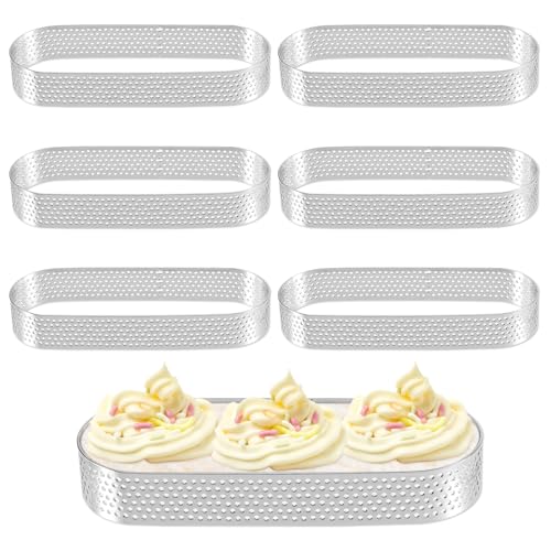 Lot de 6 Anneaux Cercle à Tarte en Acier Inoxydable,Cercle a Tarte,Cercles à Tartelette,Cercle Perforé Patisserie,Résistants à la chaleur et Perforé pour...