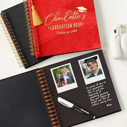 Image of Photo Guest Book to Sign in, Personalized Spiral Scrapbook for Polaroid Instax Pictures, Wedding, Anniversary, Valentine's Day Gift (Red, Small - 8.3x8.3 inch)