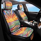 Tewujay Car Seat Covers Set, 2 - Front Seat Full Set, Colorful Sunset Honeycomb Knit Fabric, Breathable & All - Season Universal Automotive Seat Protectors