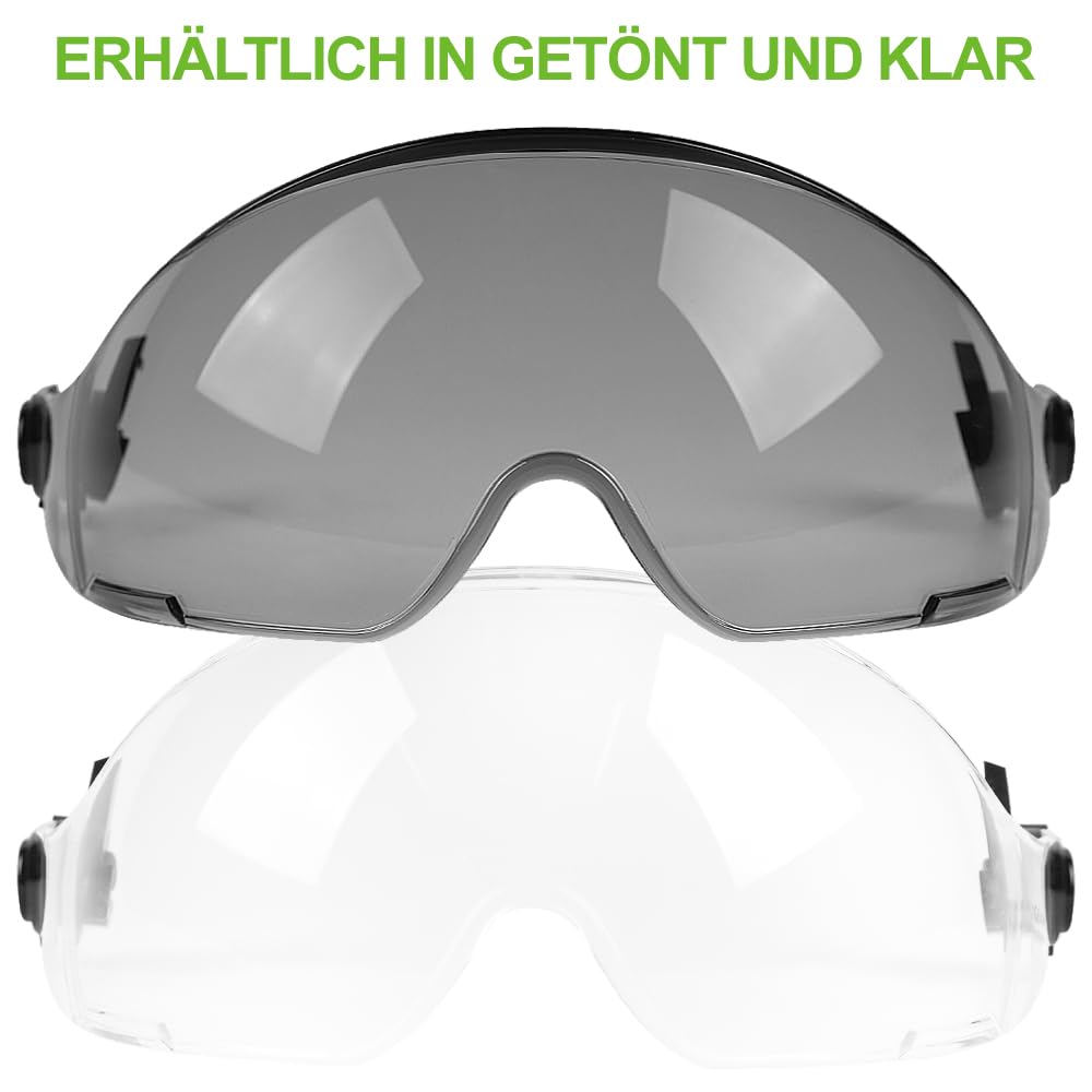GREEN DEVIL Visiera di ricambio trasparente per Mervex Vent, visiera protettiva trasparente per casco di sicurezza, protezione per gli occhi secondo EN166:2001, paraspruzzi anti-appannamento per