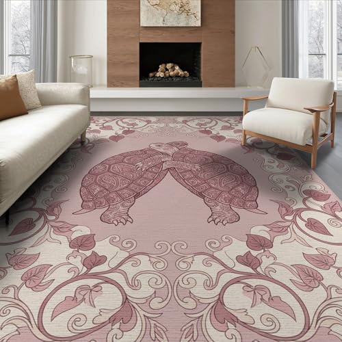 ODIKA 6'x9' Washable Bohemian Paisley Area Rug, Blush Pink Foldable