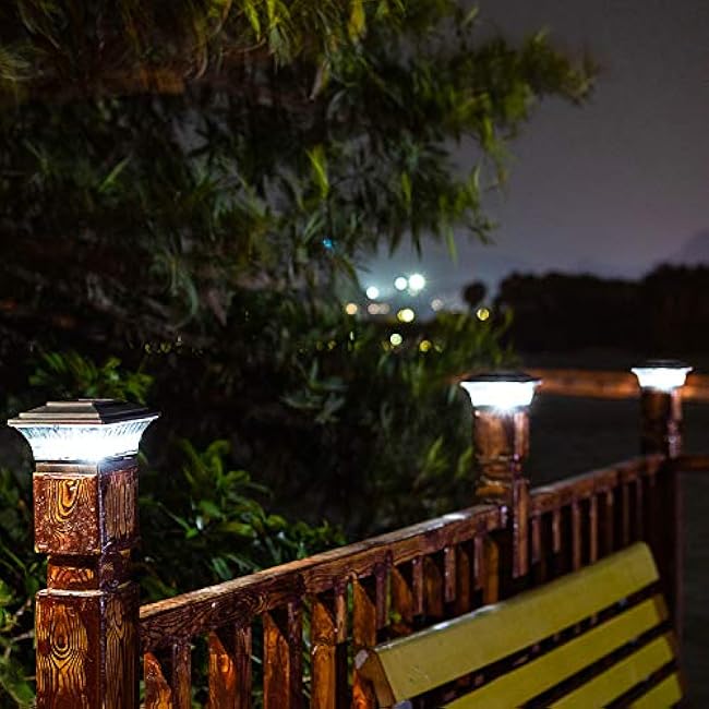 HUYIENO Solar Post Cap Lights Outdoor LED Lighting Deck Fence With Two Light Modes Warm White/Bright White Suitable for 4x4 Wooden Posts Brushed Copper 6PK