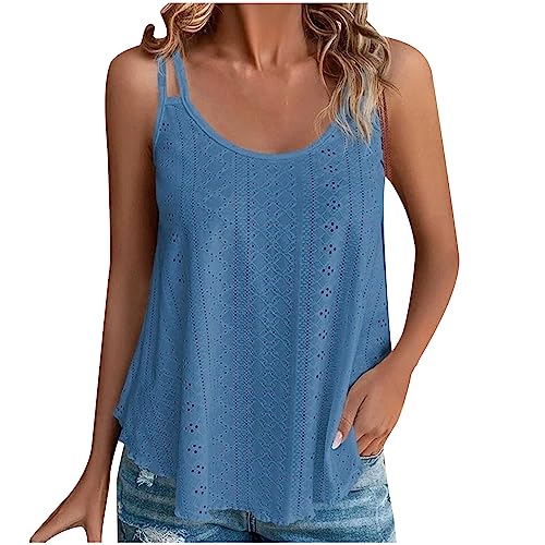 Camiseta sin mangas para mujer, de verano, espagueti, sin mangas, elegante, con ojales, holgada, con tirantes, moda de verano, cuello redondo, blusa básica, tirantes para mujer (disponible en talla