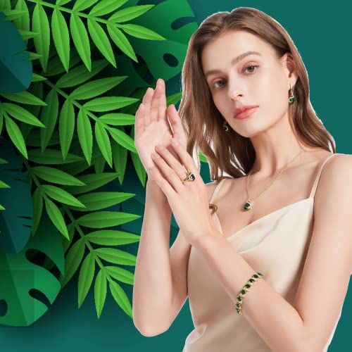 Gzwhd Green Created-Emerald Gold Tone Jewelry Set For Woman Valentine'S Day Birthday Mother'S Day Gift For Mom Wife Friend Bride Bridesmaid thumb #1
