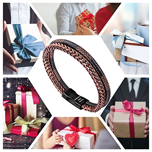 Image of Men's Leather and Steel Chain Bracelet with Clasp