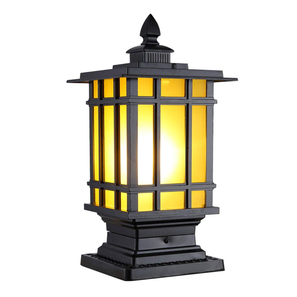 Lampy słupkowe OutdoorSquare Zewnętrzne latarnie słupkowe Europejskie szklane wodoodporne światła IP55 E27 Dekoracja do pawilonu werandowego Patio Krajobraz,Czarny-wysokość 35 cm