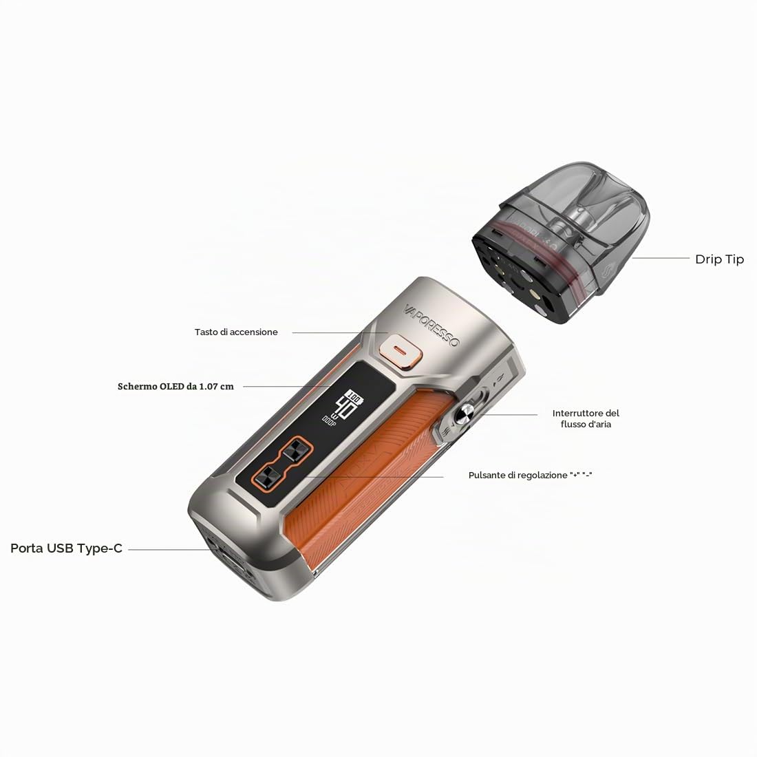 Kit Vaporesso LUXE X PRO | Vape da 40 W Batteria integrata da 1500 mAh 5 ml Adatta per tutti i Pod Luxe X/XR e Bobina GTX da MTL a RDL E Attivazione automatica e pulsante No Nicotine No Liquid