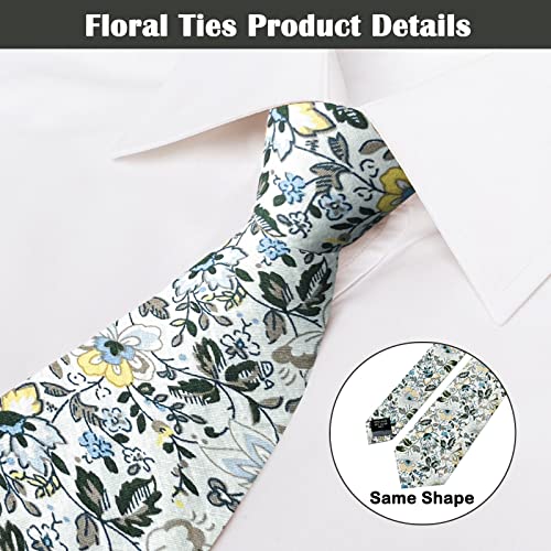 Image of Mantieqingway Men Skinny Tie Cotton Floral Necktie for Wedding Groomsmen Tie