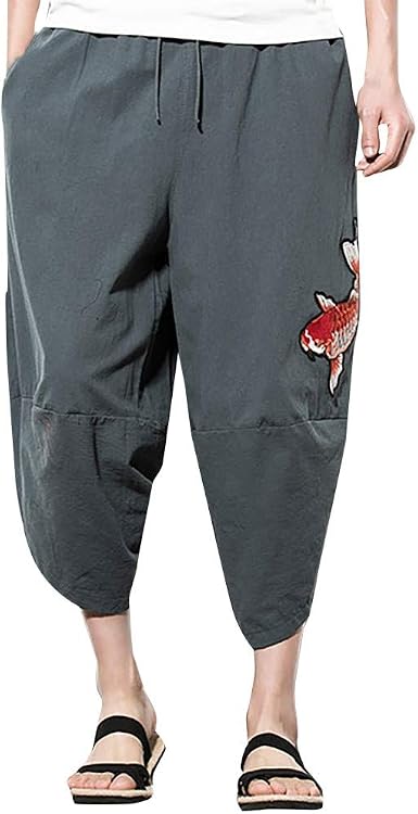 MCYs Pantalones de Hombre Estilo japonés Samurai Boho Largos Pantalones  Casual Corte Ancho de Lino Pantalones Harem Gris XXXXXL: Amazon.es: Ropa