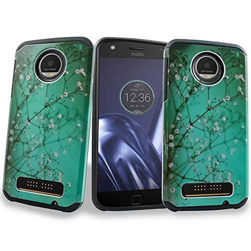 Customerfirst Moto Z Play Droid Dual Layer Hybrid Defender Case for Motorola Moto Z Play Case + keychain (Blossom Green)