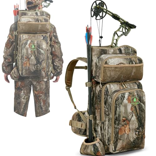 Wild Cedar Bow Hunting Backpack for Men, Saddle Camo backpack with Bow Holder, Compound Bow Hunting Bag for Deer and Elk Hunting
