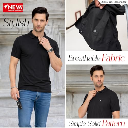 Image of NEVA Men's Regular Fit Half Sleeve Polo Neck T-Shirt with Chest Pocket
