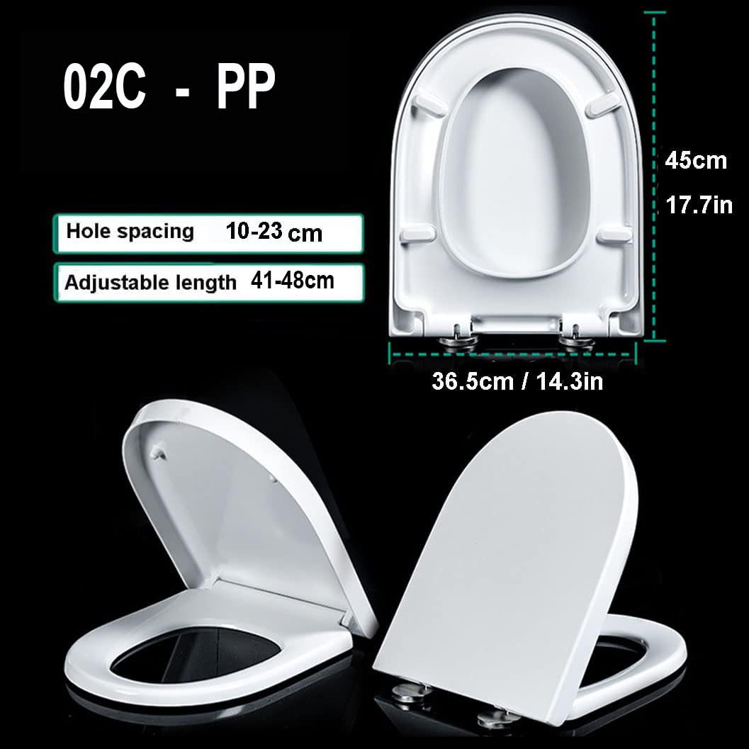 Pp,02C,Deska sedesowa o wolnym opadaniu, łatwa w montażu i czyszczeniu, deska sedesowa o miękkim opadaniu z zawiasem regulowanym w zakresie, szybki demontaż, kształcie litery D, biała