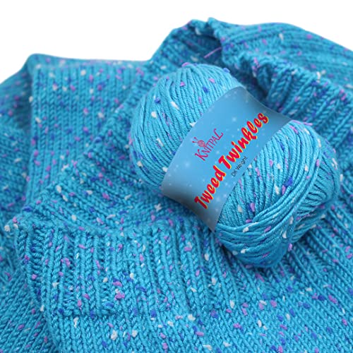 Tweed Twinkles Soft Acrylic Hypoallergenic Yarn with Flecks for Babies 8 skeins, 632 metres/400 Grams, Light Worsted, DK #3 (Cyan Blue) - Image 2