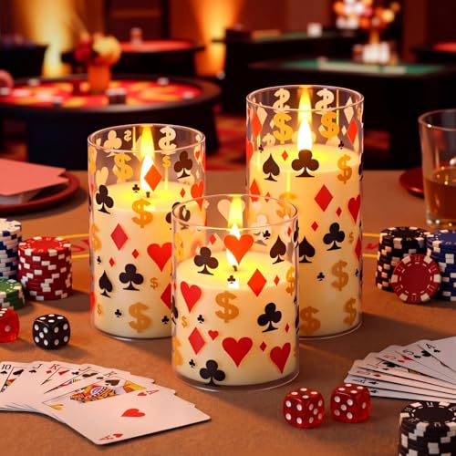Velas de póquer sin llama parpadeantes Gerrii, decoraciones de fiesta de casino y dados con 3 tamaños