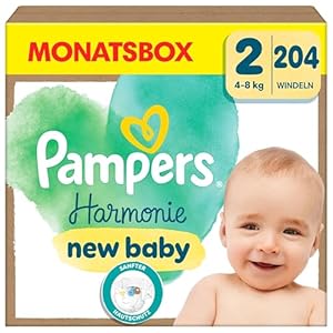Pampers Harmonie Windeln Größe 2, 204 Windeln, 4kg-8kg, sanfter Hautschutz mit 100Prozent Pampers Schutz