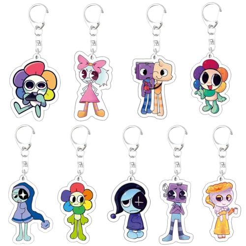 XNAUVOI 9 pcs Llavero Juegos Temáticos de Dandy's World, Llavero de Acrílico de Dibujos Animados, Personaje de Anime Llavero Decorativo de Cartoon, Lienzo Bolsa Coche Colgante Llavero Baratijas